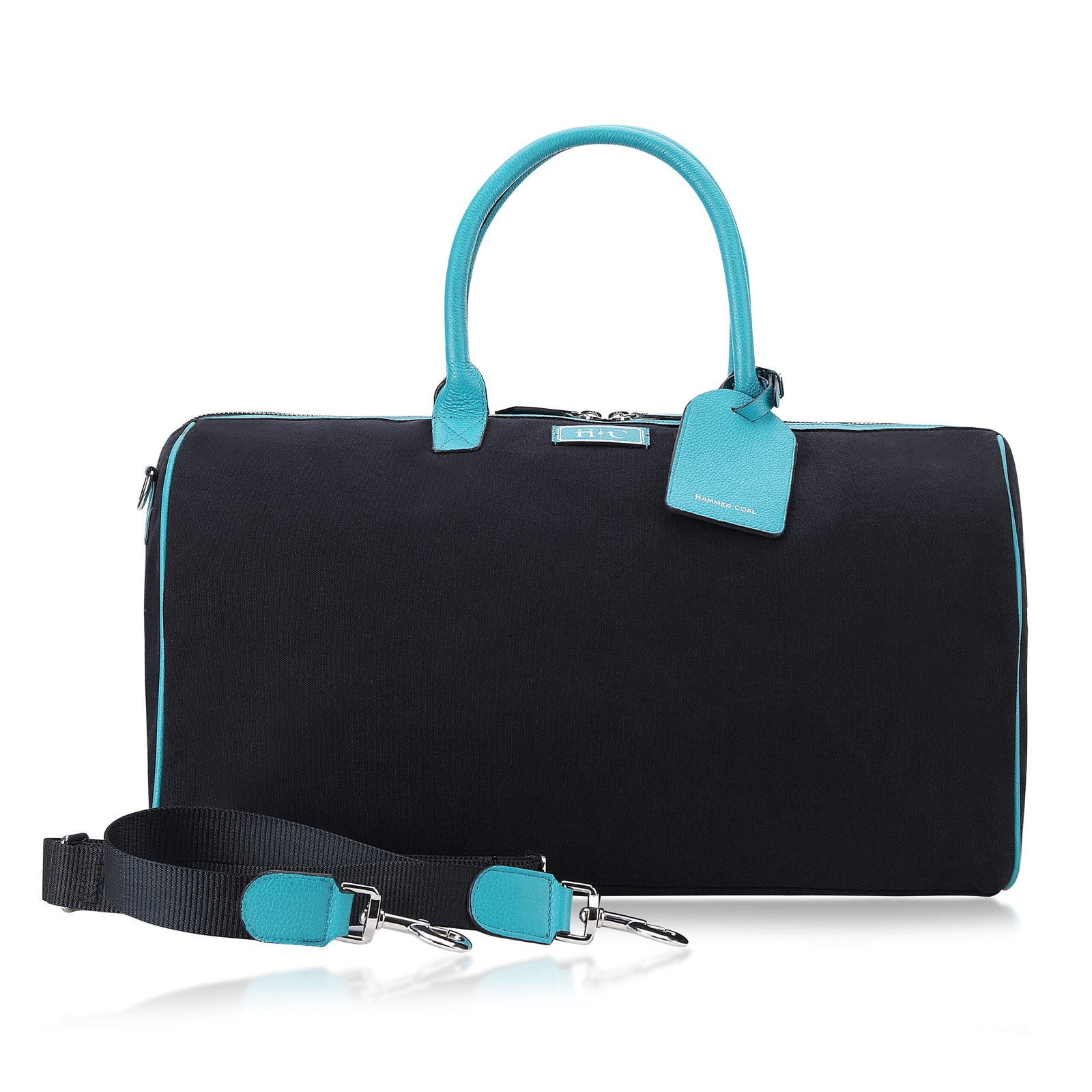 Aqua Blue Leather & Canvas Duffel Bag (5) Royal Ace Duffel Bag | Tiffany Blue & Jet Black - Image 1